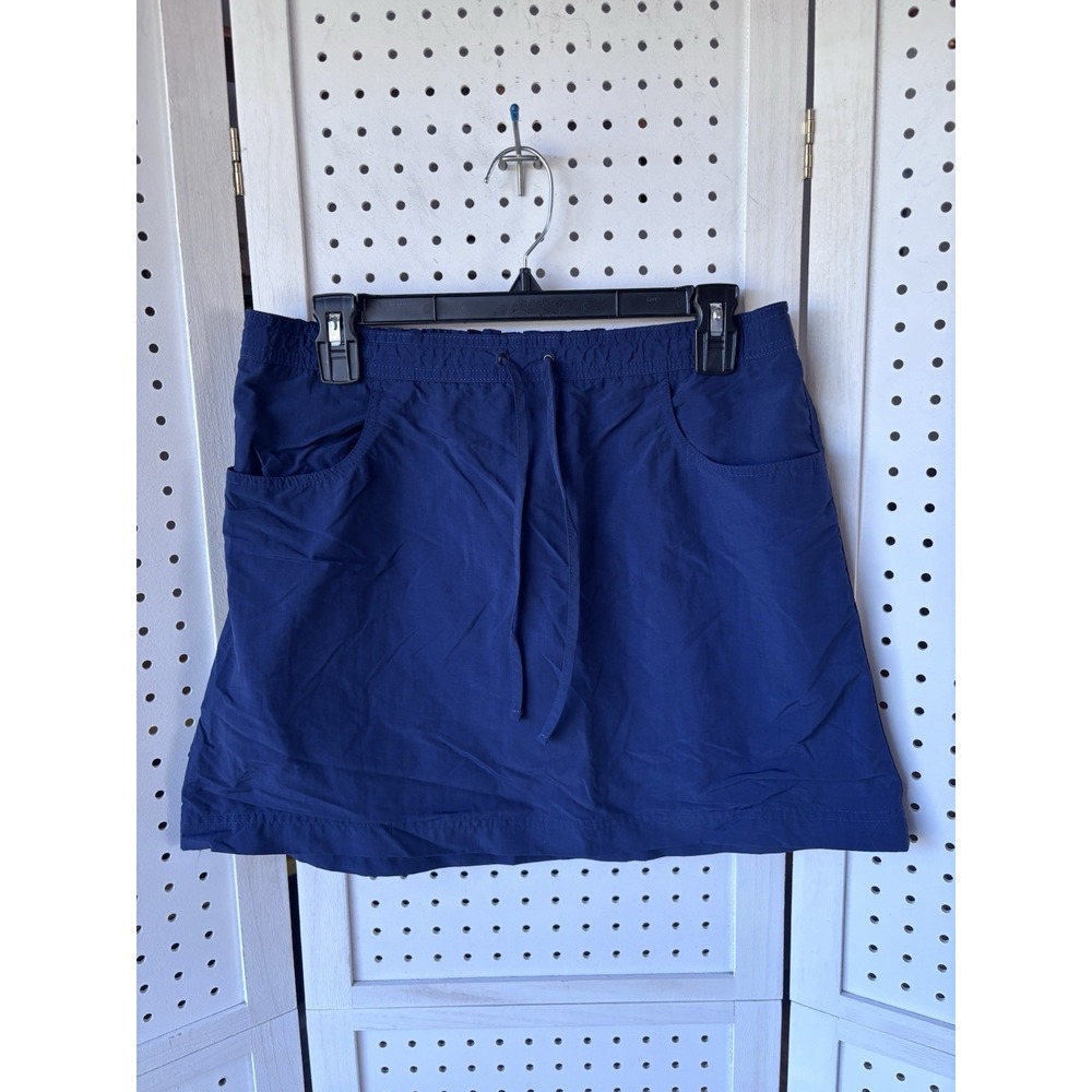 LL Bean Women's M 100% Nylon Mini Skirt Navy Blue Pull‎ On Drawstring Hiking